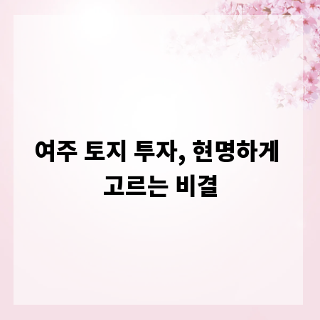 여주 토지 투자, 현명하게 고르는 비결