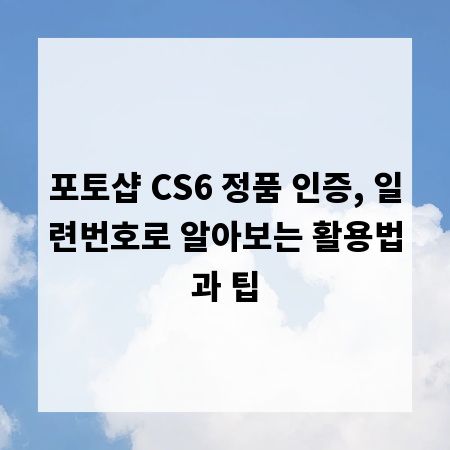 포토샵 CS6 정품 인증, 일련번호로 알아보는 활용법과 팁