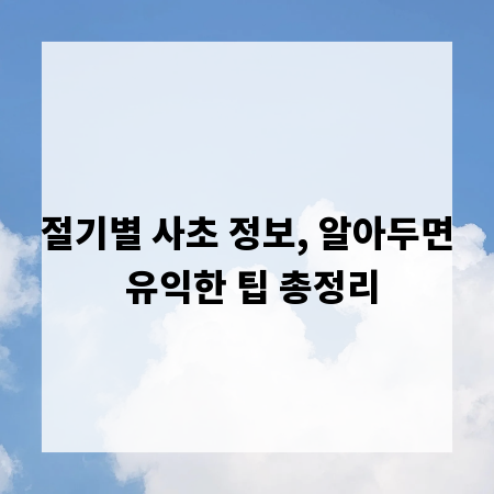 절기별 사초 정보, 알아두면 유익한 팁 총정리