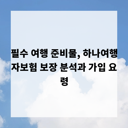 필수 여행 준비물, 하나여행자보험 보장 분석과 가입 요령