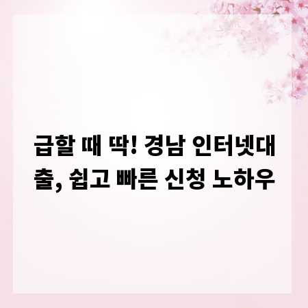 급할 때 딱! 경남 인터넷대출, 쉽고 빠른 신청 노하우