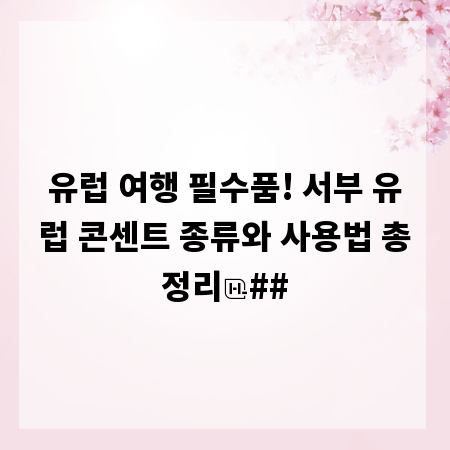 유럽 여행 필수품! 서부 유럽 콘센트 종류와 사용법 총정리
##