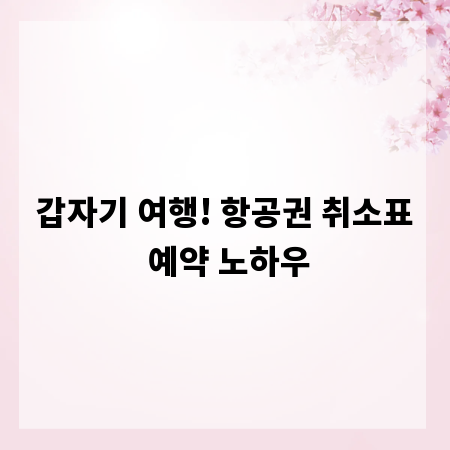 갑자기 여행! 항공권 취소표 예약 노하우