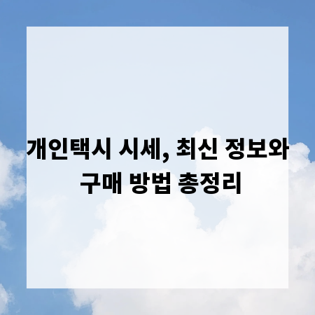 개인택시 시세, 최신 정보와 구매 방법 총정리