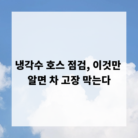냉각수 호스 점검, 이것만 알면 차 고장 막는다