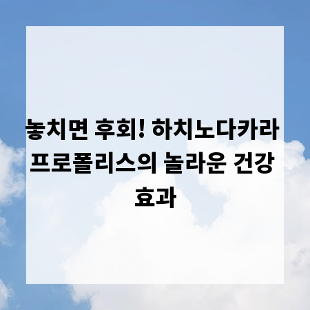 놓치면 후회! 하치노다카라 프로폴리스의 놀라운 건강 효과