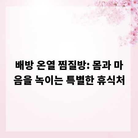 배방 온열 찜질방: 몸과 마음을 녹이는 특별한 휴식처