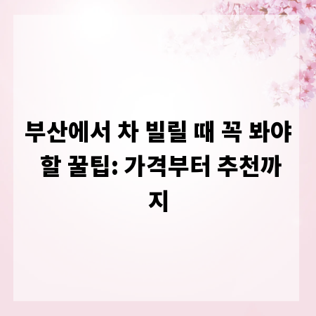 부산에서 차 빌릴 때 꼭 봐야 할 꿀팁: 가격부터 추천까지