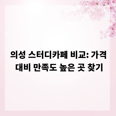 의성 스터디카페 비교: 가격 대비 만족도 높은 곳 찾기
