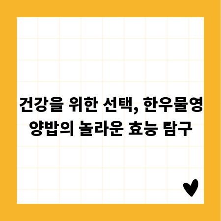 건강을 위한 선택, 한우물영양밥의 놀라운 효능 탐구