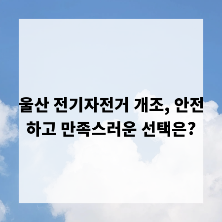 울산 전기자전거 개조, 안전하고 만족스러운 선택은?